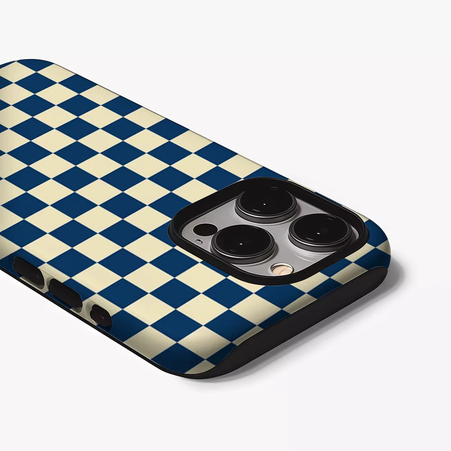 Potdemiel Handyhülle Navy Checker Weave für iPhone 17 16 15 14 13 12 11 Pro Max Plus mit doppelschichtiger Rückseite in Blau - Bild 3