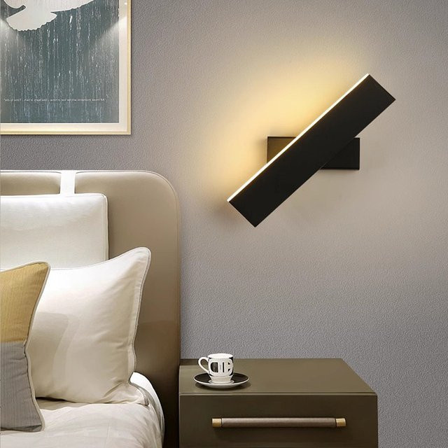 Moderne LED-Wandleuchte von LITU in Schwarz aus Aluminium mit dimmbarer Warmweiß-Funktion und Drehregler für Flur und Treppenhaus - Bild 1