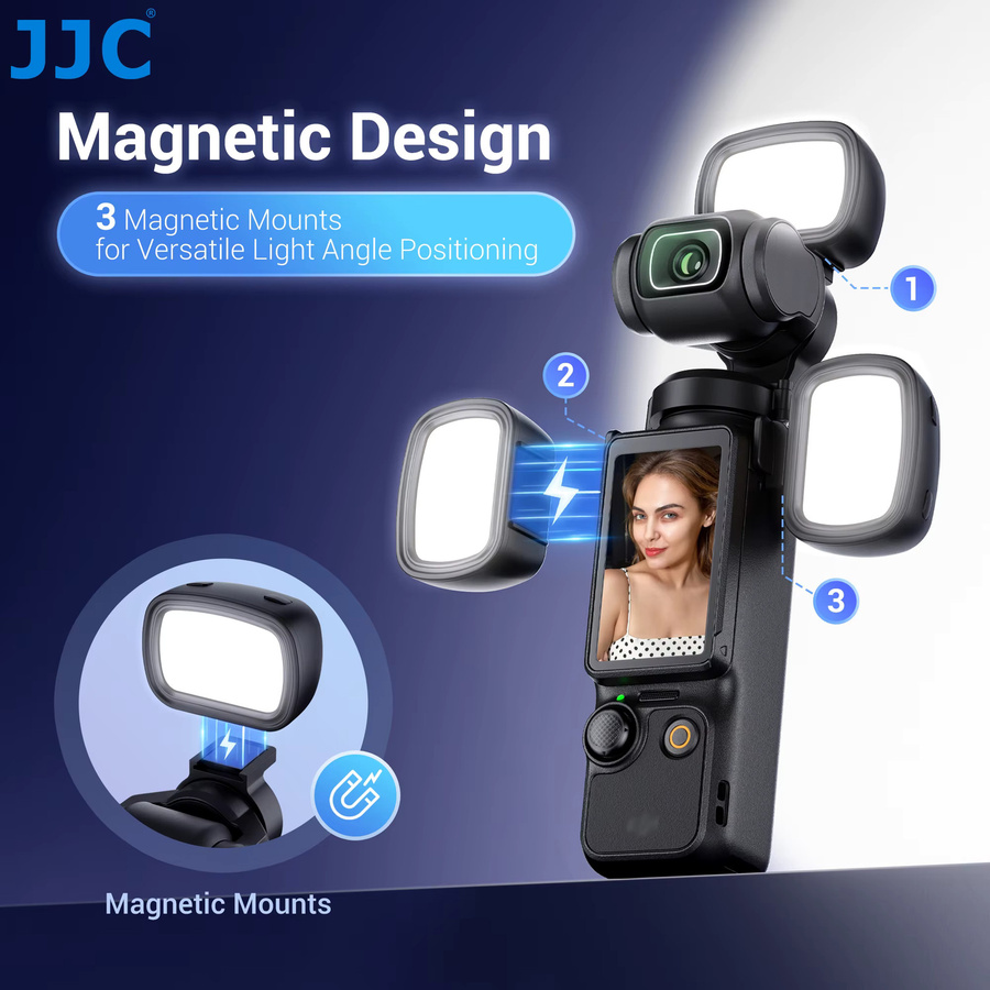 JJC Magnetisches Mini-LED-Hilfslicht für DJI Osmo Pocket 3, Wiederaufladbares Selfie-Fülllicht in Schwarz - Bild 3