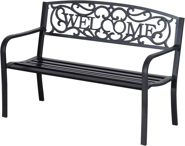 Furnicato Gartenbank 2 Sitzer aus Eisen in Schwarz, nostalgische Parkbank für Garten und Außenbereich, B/T/H: 240 x 60 x 87 cm - Bild 1
