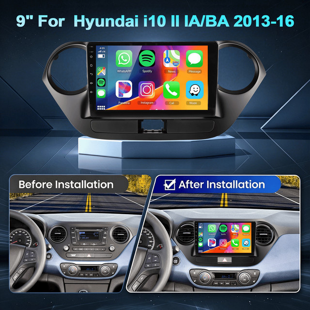 ESSGOO 9-Zoll Android 15 Autoradio für Hyundai i10 II IA/BA 2013-2016 mit 4+64G Speicher, GPS-Navigation, kabellosem Carplay, Android Auto, Bluetooth und Wifi in Schwarz - Bild 1