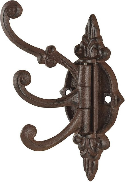Esschert Design Wandgarderobe Nostalgie aus Gusseisen in Braun mit schwenkbaren Haken, Breite: 21 cm - Bild 1