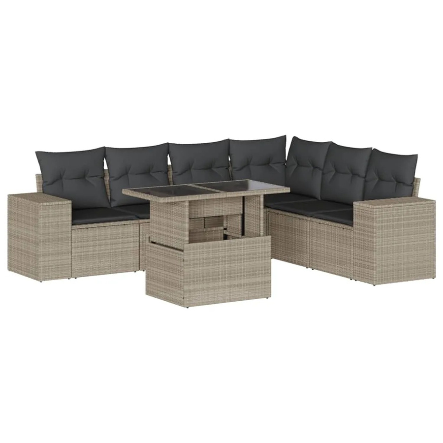 vidaXL 7-teilige Garten-Sofagarnitur aus Polyrattan in Anthrazit mit Kissen und Couchtisch - Bild 2