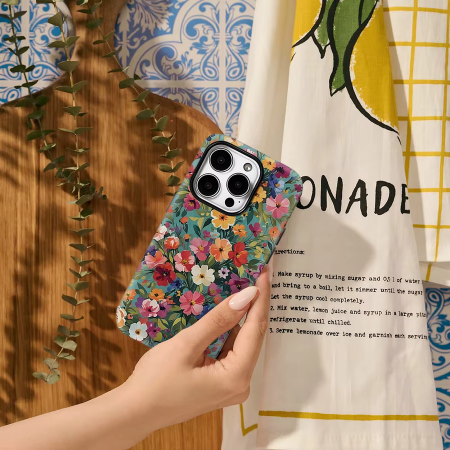 Potdemiel Handyhülle mit Aquarell-Wildblumengarten für iPhone 11 bis iPhone 17 Pro Max Plus, doppelschichtige Rückabdeckung, mehrfarbig - Bild 5