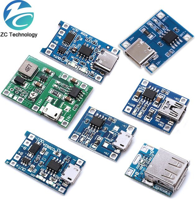 5er Set TP4056 Micro USB Lithium-Batterie Ladegerät Modul mit Schutzfunktion für 18650 Li-Ion Akkus, 5V 1A - Bild 1