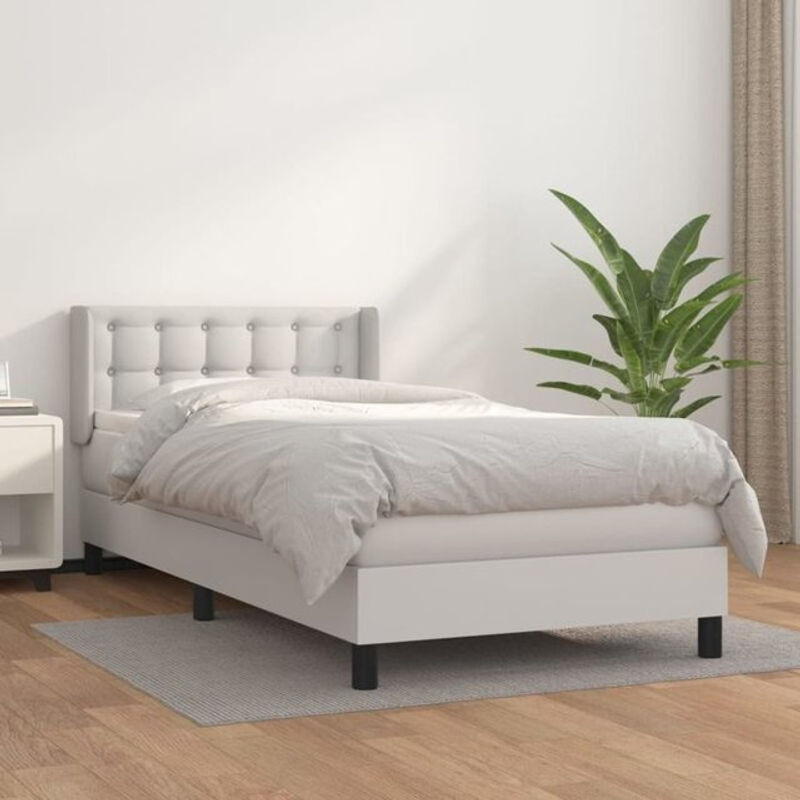 vidaxl Boxspringbett mit Matratze in Weiß aus Kunstleder und Massivholz B/T/H: 100 x 200 cm - Bild 1