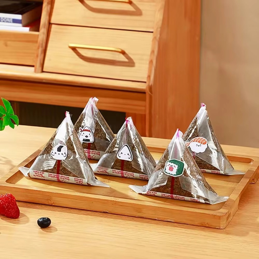 100 Stück PP Einweg-Dreieck-Reisball-Verpackungsbeutel für Onigiri und Sushi, transparente doppelschichtige Plastiktüten für Nori und Seetang - Bild 3
