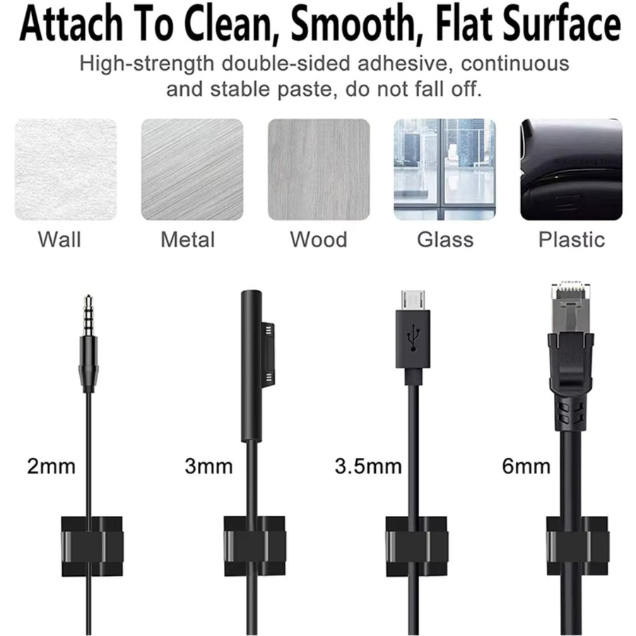 Maerknon 50 Stück selbstklebende Kabel-Clips aus Kunststoff, transparent und weiß, zur Kabelorganisation für Schreibtisch, Wand, Auto und TV-Kabel - Bild 4