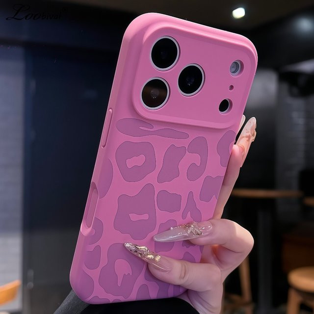 Loobival Handyhülle mit Leopardenmuster für iPhone 15 16 17 Pro Max und weitere Modelle aus mattem Flüssigsilikon in Orange - Bild 1