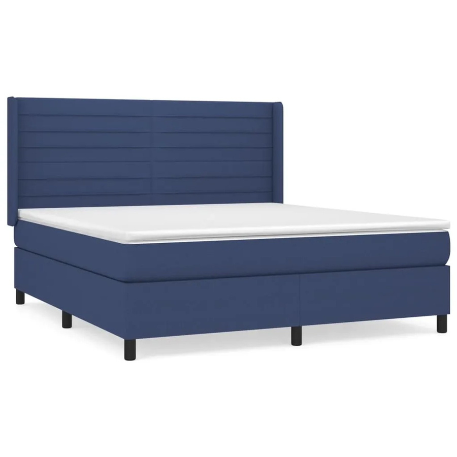 vidaXL Boxspringbett mit Matratze in Blau und Weiß, Hybrid-Design mit Taschenfederkern, B/T/H: 160 x 200 x 128 cm - Bild 2