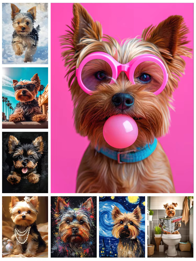 YUTTEE 5D Diamant-Malerei-Set Yorkshire Terrier DIY Kunstporträt Mosaik-Stickerei in Multicolor, Breite: 30,0 cm, Höhe: 20,0 cm - Bild 3