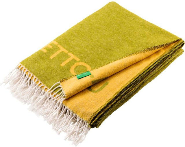 Benetton Wohndecke Rainbow grün und gelb aus Baumwolle, B/L: 140 x 190 cm - Bild 1