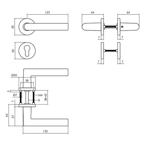 Intersteel Türdrücker Broome in Schwarz und Aluminium mit PZ-Rosetten, Durchmesser: 52 mm, Dicke: 7 mm - Bild 2