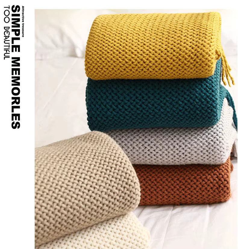 Inyahome Strickdecke Diamond Cream White, flauschige und weiche Decke für Sofas und Betten - Bild 2
