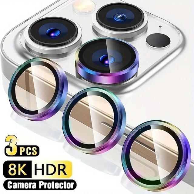 3er-Set Kamera Objektiv Schutz aus Metall mit Schutzglas für Apple iPhone 17 16 15 14 13 Pro Max Plus und 13 Mini in Multicolour - Bild 1
