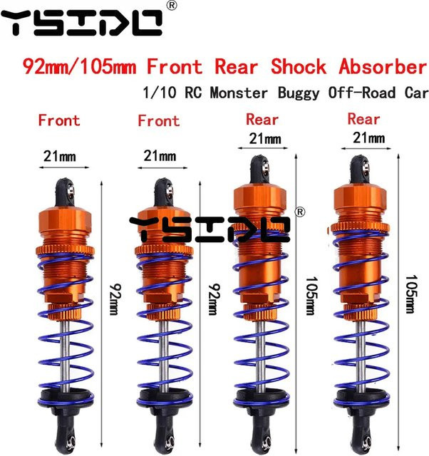 YSIDO Stoßdämpfer Aufhängung, Orange, Metall, 1/10 RC Buggy Truck - Bild 1