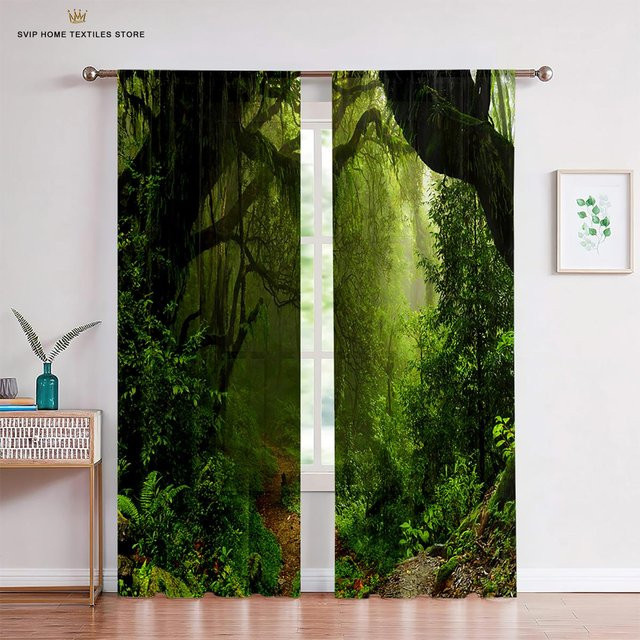 Waldlaub Sonnenstrahlen Tüllvorhänge von Yiran Furniture, transparente Voile-Vorhänge aus Polyester, 2er-Set, Breite: 50 cm, Höhe: 130 cm - Bild 1