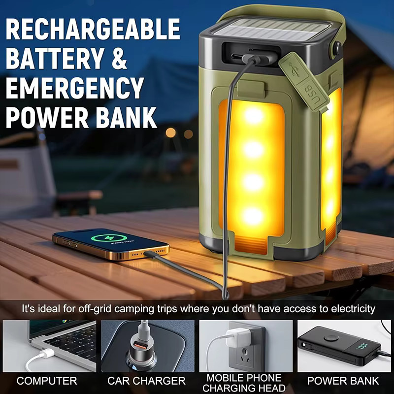 Solar-Campinglampe mit USB-LED und wasserdichter Funktion in Grün für Garten, Angeln und Wandern - Bild 6