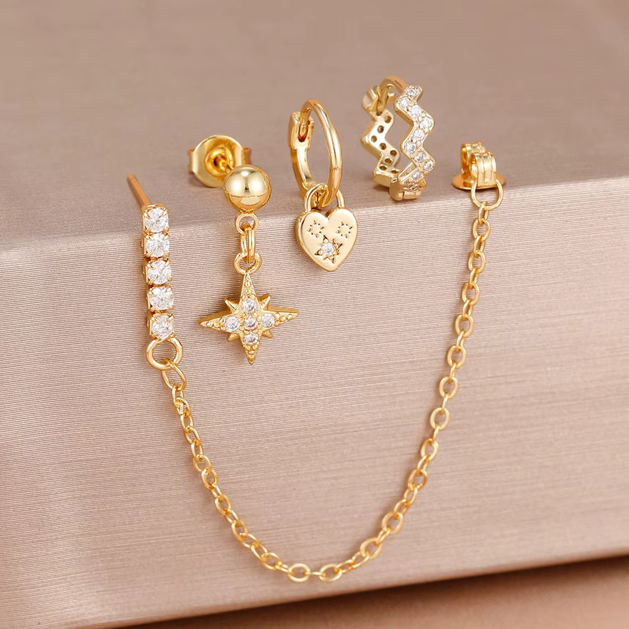 Yuedane Ohrstecker-Set, 3-teilig, Messing, Gold, Zirkonia, Damen - Bild 2