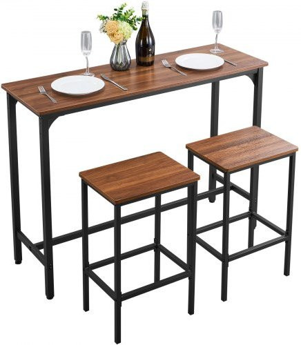 VEVOR Bartisch-Set 3-teilig mit 2 Barhockern, rechteckiger Stehtisch mit abgerundeten Kanten in Rustikales Braun und Schwarz, B/T/H: 120 x 40 x 90 cm - Bild 1