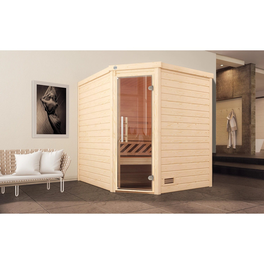 Weka Ecksauna Turku 2 in Beige mit Glastür ohne Ofen B/H/T: 195 x 205 x 195 cm - Bild 2