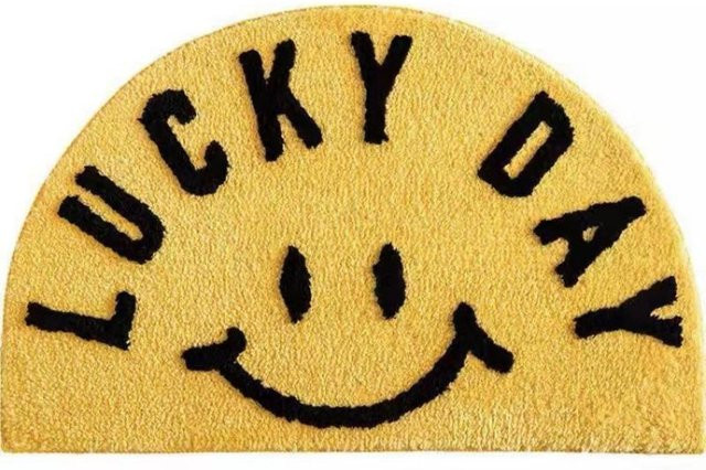 Halbrund Smiley Gesicht Teppich in Gelb, weiche Imitation Kaschmir Fußmatte, rutschfest und feuchtigkeitsableitend, B/T: 80 x 50 cm - Bild 1
