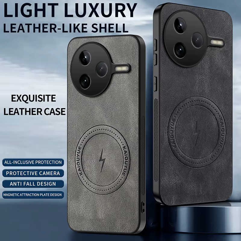 Luxuriöse magnetische Lederhülle für Xiaomi Mi POCO X7 Pro M7 Pro F7 F8 Pro Ultra mit MagSafe-Kompatibilität in Grau - Bild 2