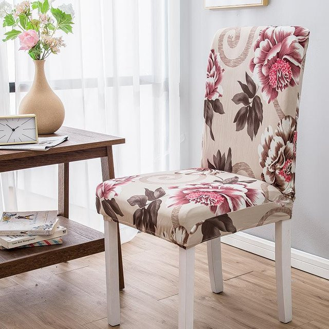 Warmth Home Hochelastischer Stuhlüberzug aus Stoff mit Floral-Design in Beige für Esszimmerstühle - Bild 1