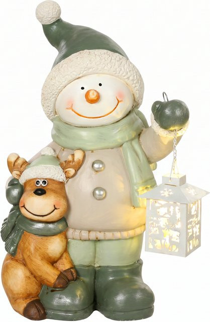 HOMCOM Weihnachtsdeko Schneemann Figur in Weiß und Multicolour mit LED-Laterne und Timer, Höhe: 43 cm - Bild 1