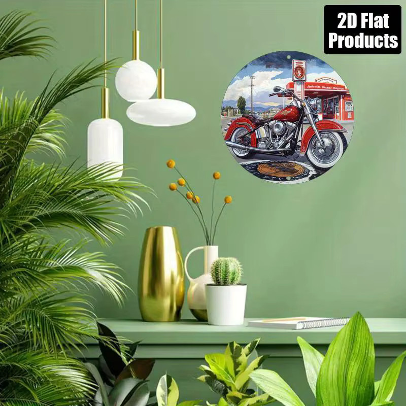 Potdemiel Davidson Motorrad & Vintage Tankstelle Aluminium Wandkunst, rundes Retro-Americana-Dekor aus Metall, Mehrfarbig, Durchmesser: 20,32 cm - Bild 6