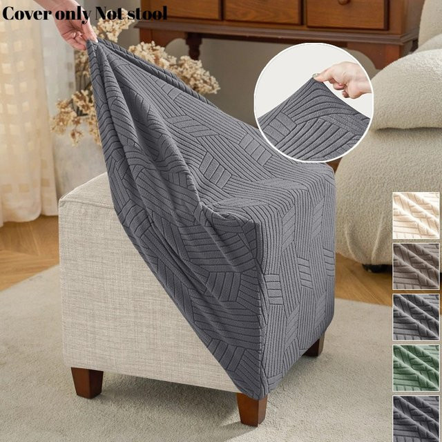 WANERQU Jacquard Ottoman-Bezug in Grau, dehnbarer quadratischer Fußhocker-Bezug im skandinavischen Design - Bild 1