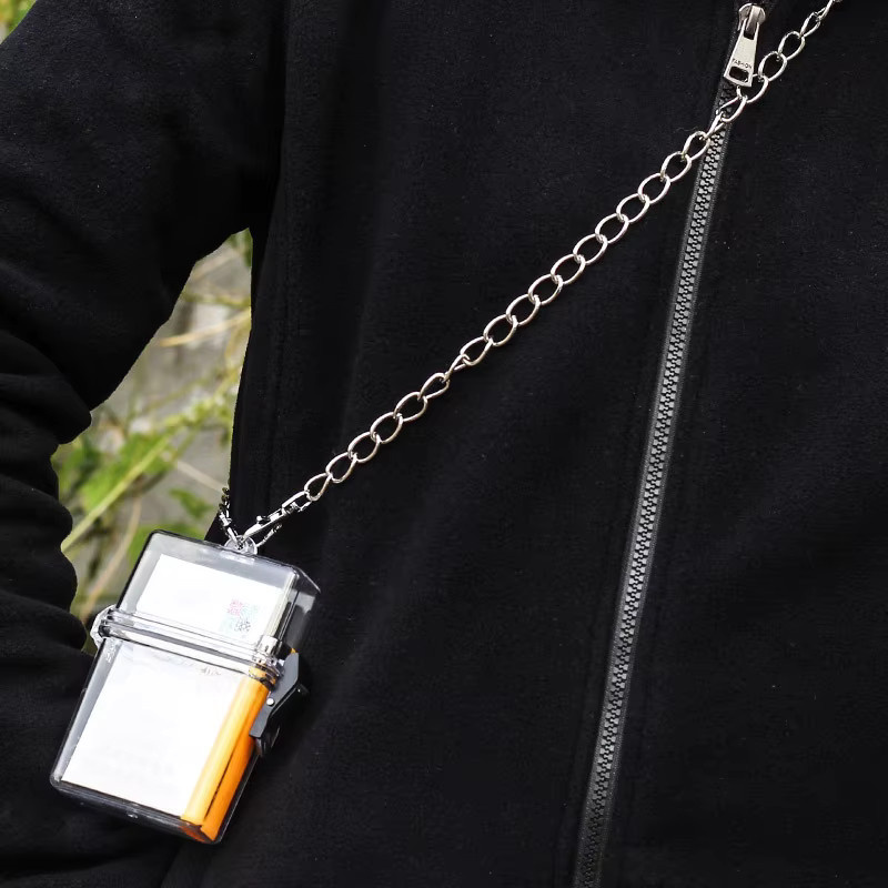 Wasserdichte Zigarettenbox aus transparentem Kunststoff mit Metallkette im Hip Hop Punk Design, Farbe: Weiß/Transparent - Bild 3