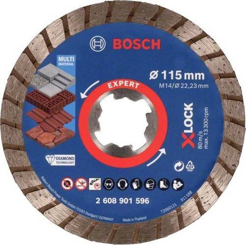 Bosch EXPERT MultiMaterial X-LOCK Diamanttrennscheibe für Stein und Beton, Durchmesser: 115 mm, Bohrung: 22,23 mm, Dicke: 2,4 mm, Höhe: 12 mm - Bild 1