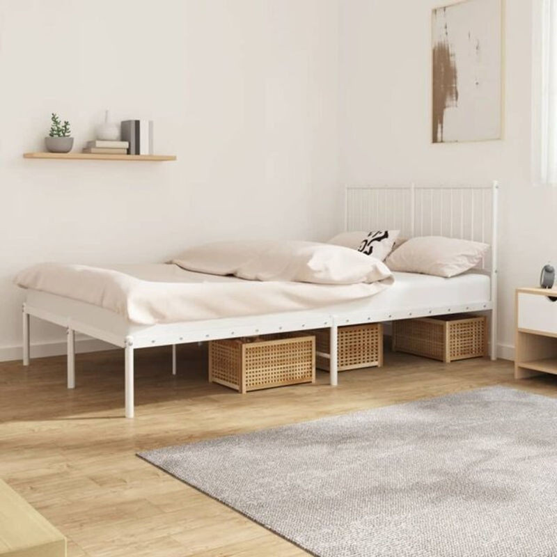 Vidaxl Metallbett mit Kopfteil in Weiß, klassisches Bettgestell aus Stahl, B/T: 120 x 200 cm - Bild 1