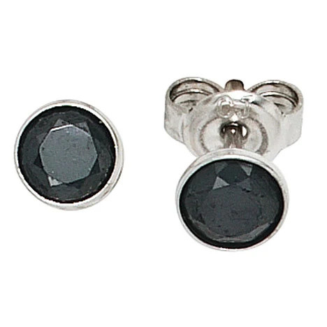 Colfem Ohrstecker rund, 925 Sterling Silber, rhodiniert, 2 Zirkonia schwarz - Bild 1