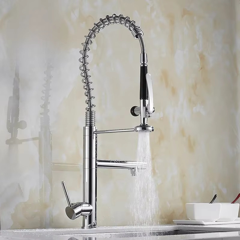 WANFAN Küchenarmatur aus verchromtem Messing mit Ausziehbrause und Spritzfunktion, Einhand-Mischbatterie MH-4829, Silber - Bild 1