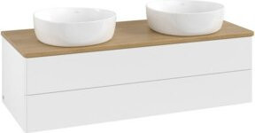 V&B Waschtischunterschrank Antao ohne Frontstruktur, Eiche Honig, Weiß lackiert, B/T/H: 120 x 50 x 50 cm - Bild 1
