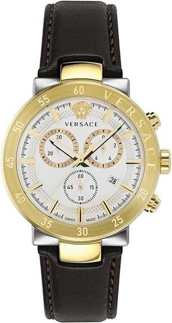 Versace Chronograph, Herrenuhr, Edelstahl, Leder, Silber, 44 mm, Quarz - Bild 1