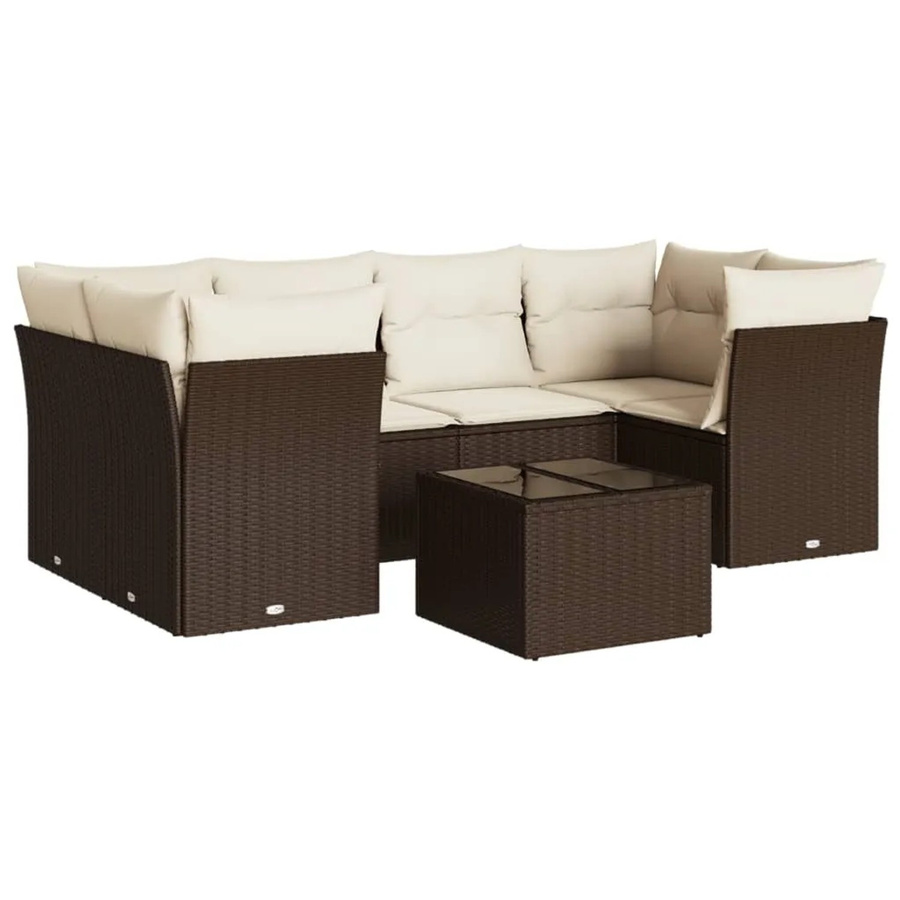 vidaXL 7-teilige Garten-Sitzgruppe aus Polyrattan in Braun mit Kissen und L-Form - Bild 2