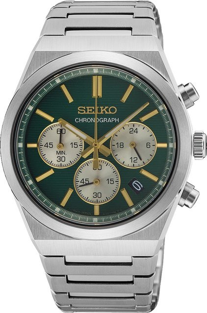 Seiko Chronograph, Quarz, Edelstahl, Grün, 40 mm, Herren - Bild 1