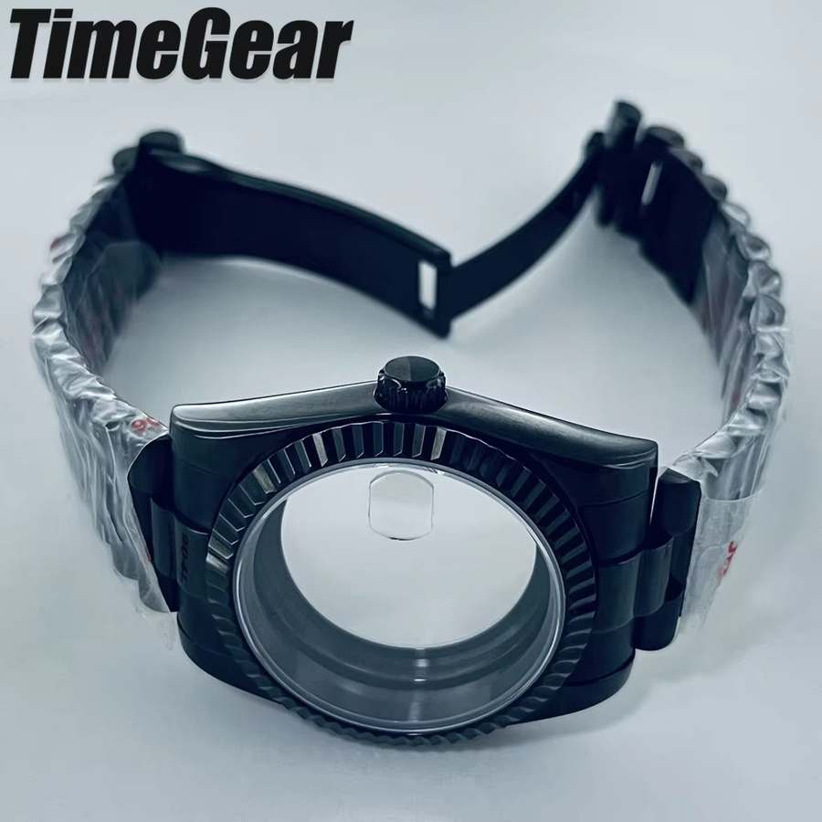 AETEEY Uhrengehäuse, geriffelt, gebogen, schwarz, Präsidentenarmband, Saphirglas, 36mm/40mm - Bild 2