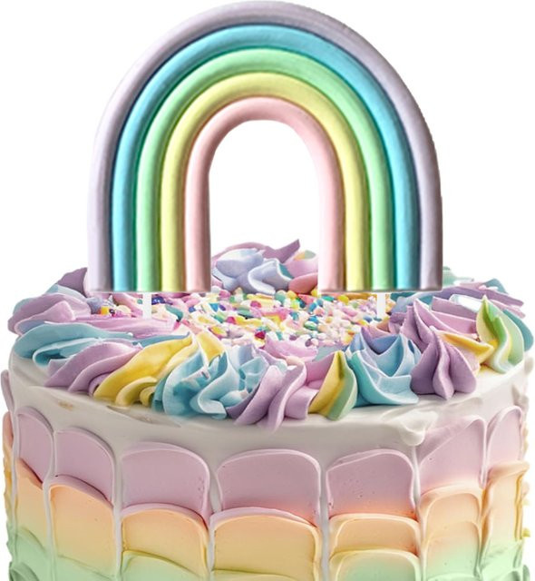 Bunter Regenbogen-Cupcake-Topper und personalisierter Tortenaufsatz für Geburtstag in Mehrfarbig und Rot - Bild 1