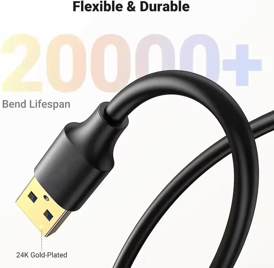 USB 3.0 Verlängerungskabel Schwarz für Smart TV, PS4 und Xbox zur schnellen Datenübertragung und Synchronisation - Bild 3