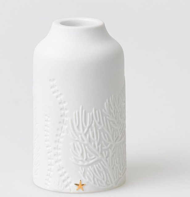 Kerzenhalter UNTERWASSERWELT aus Keramik in Weiß und Gold für Stumpenkerzen mit maritimem Design - Bild 1