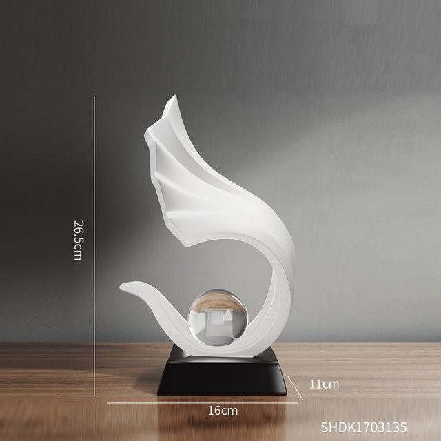Nordische Wellenstatue mit Kristallkugel aus Harz in Weiß als dekoratives Wohnzimmer Ornament von Household supplies MH - Bild 1