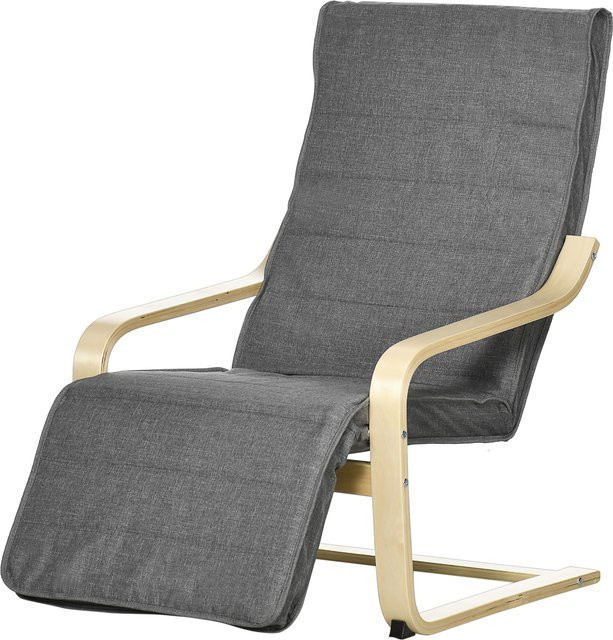 HOMCOM Relaxsessel Schwingstuhl mit verstellbarem Fußteil in Grau und Leinenoptik, Gestell aus Birkenholz, B: 66,5 cm, T: 94 cm, H: 100 cm - Bild 1