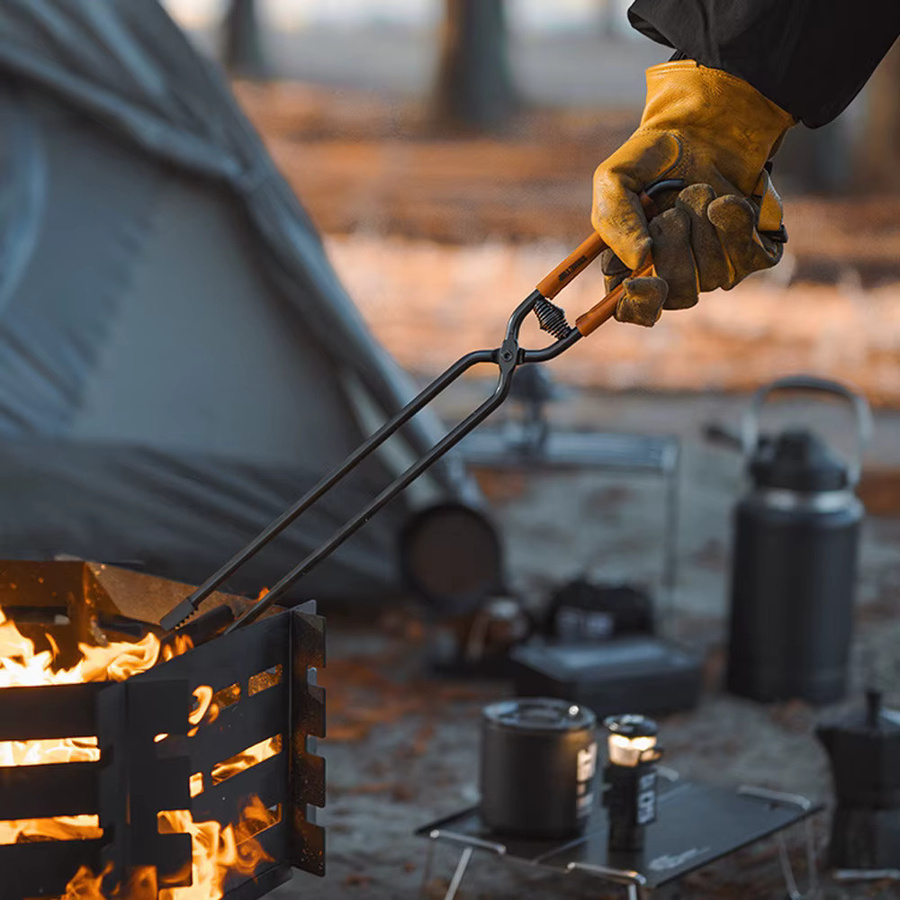 LIXADA Holzkohle-Zange mit Ledergriff für Camping, Grill und Lagerfeuer - Bild 2