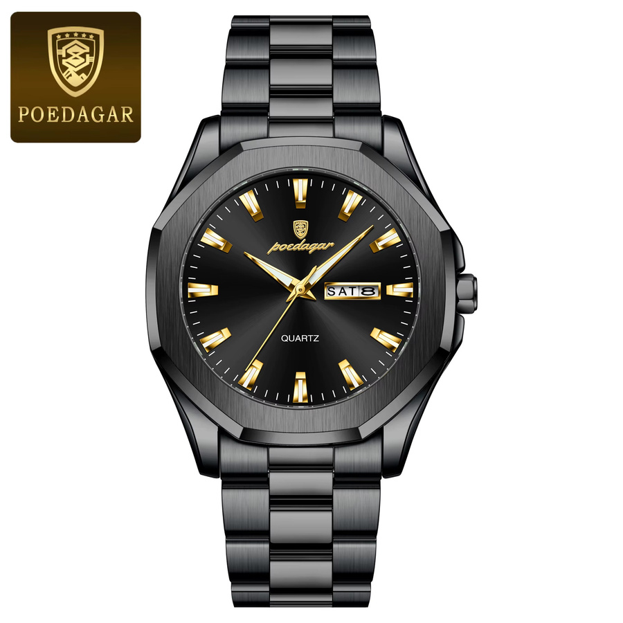 POEDAGAR Armbanduhr, Quarz, Edelstahl, Schwarz, Silber, Herren - Bild 7