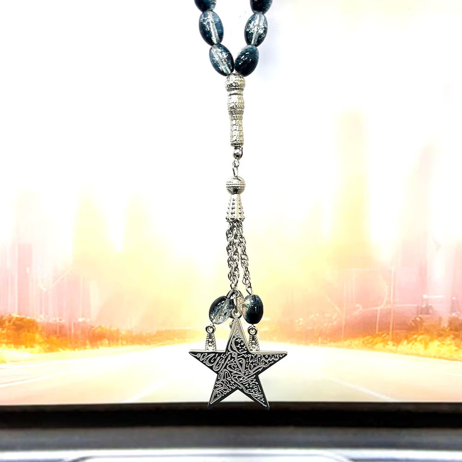 JYTF Auto-Anhänger Edelstahl, Silber, Glas-Gebetsperlen, Unisex - Bild 3