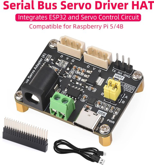 SHCHV Serieller Bus-Servotreiber-HAT für Raspberry Pi 5 und 4B zur Steuerung der ST/RSBL-Serie in Schwarz - Bild 1